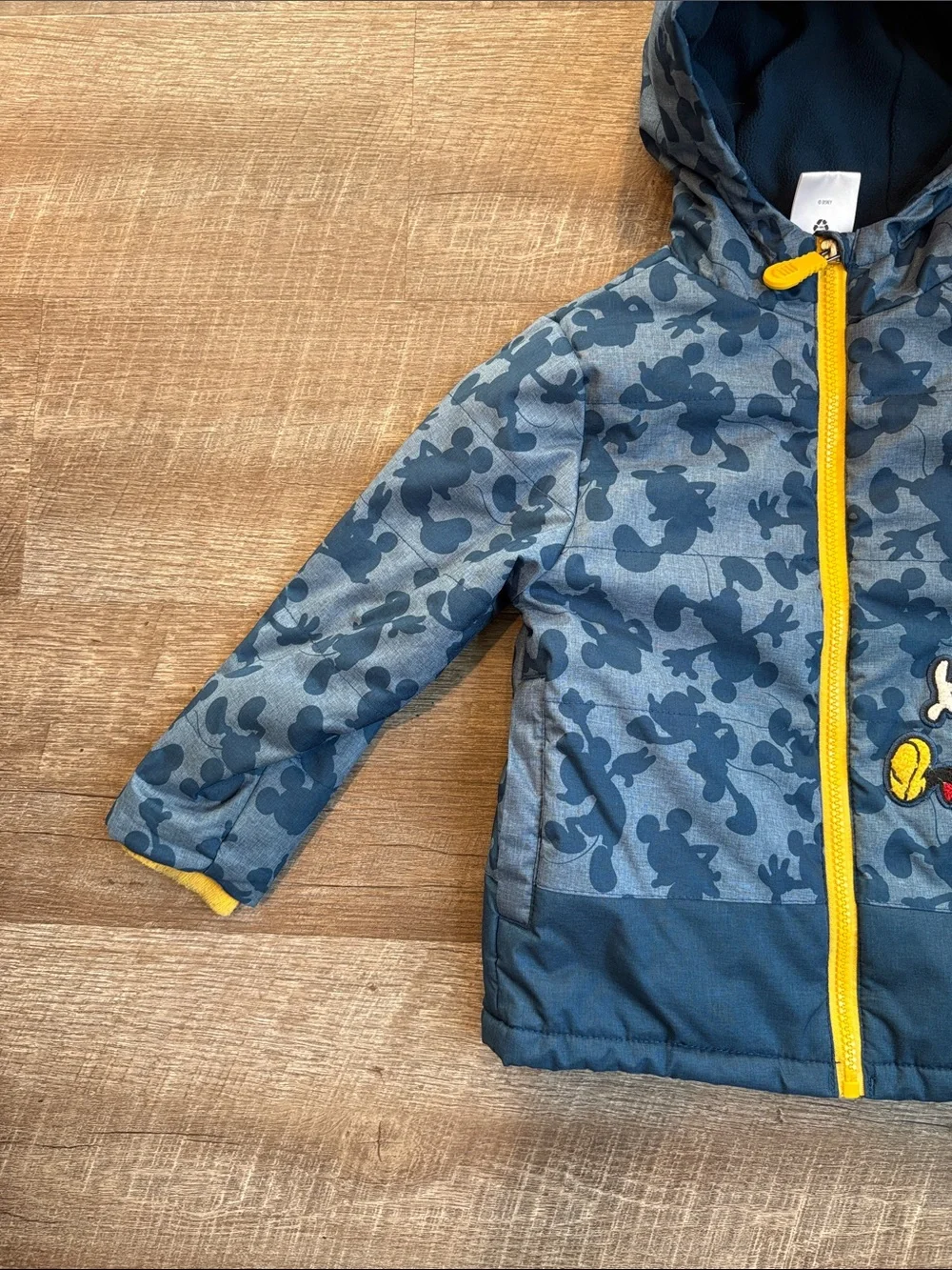Disney Mickey Mouse Hooded Jacket Boy Size 3 Blue Fleece Lined Coat